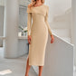 Asymmetrical Neck Slit Midi Dress -