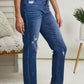 Judy Blue Rainbow Embroidered Cropped Straight Leg Jeans -
