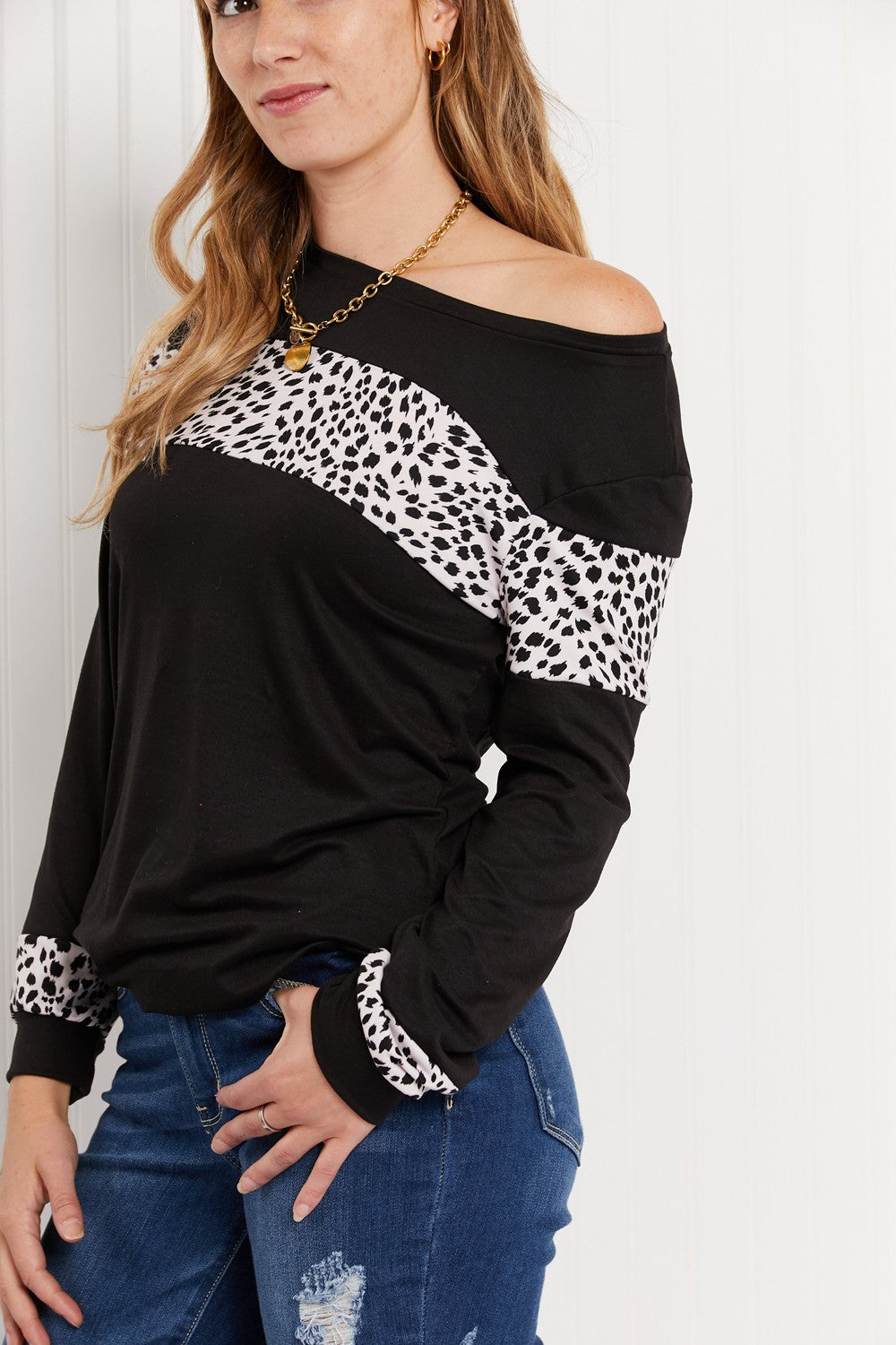 Acting Pro Wild for the Weekend Full Size Leopard Contrast Top -