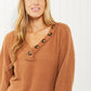 Zenana Apple Dumplings Full Size Brushed Waffle Knit Henley in Deep Camel -