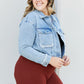 Andree by Unit Full Size Pearl Trim Cropped Denim Jacket -