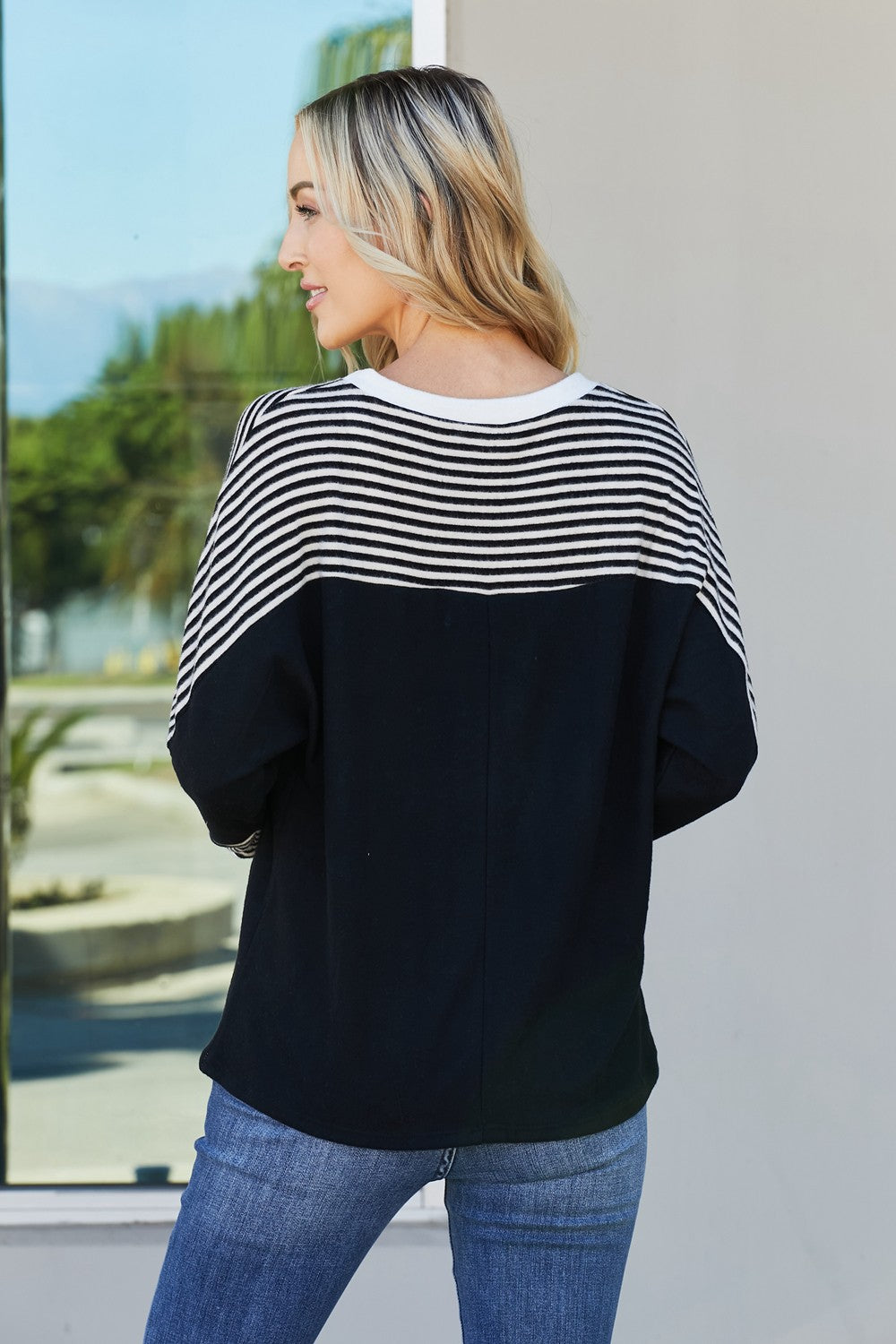 Sew In Love Full Size Striped Dolman Sleeve Knit Top -