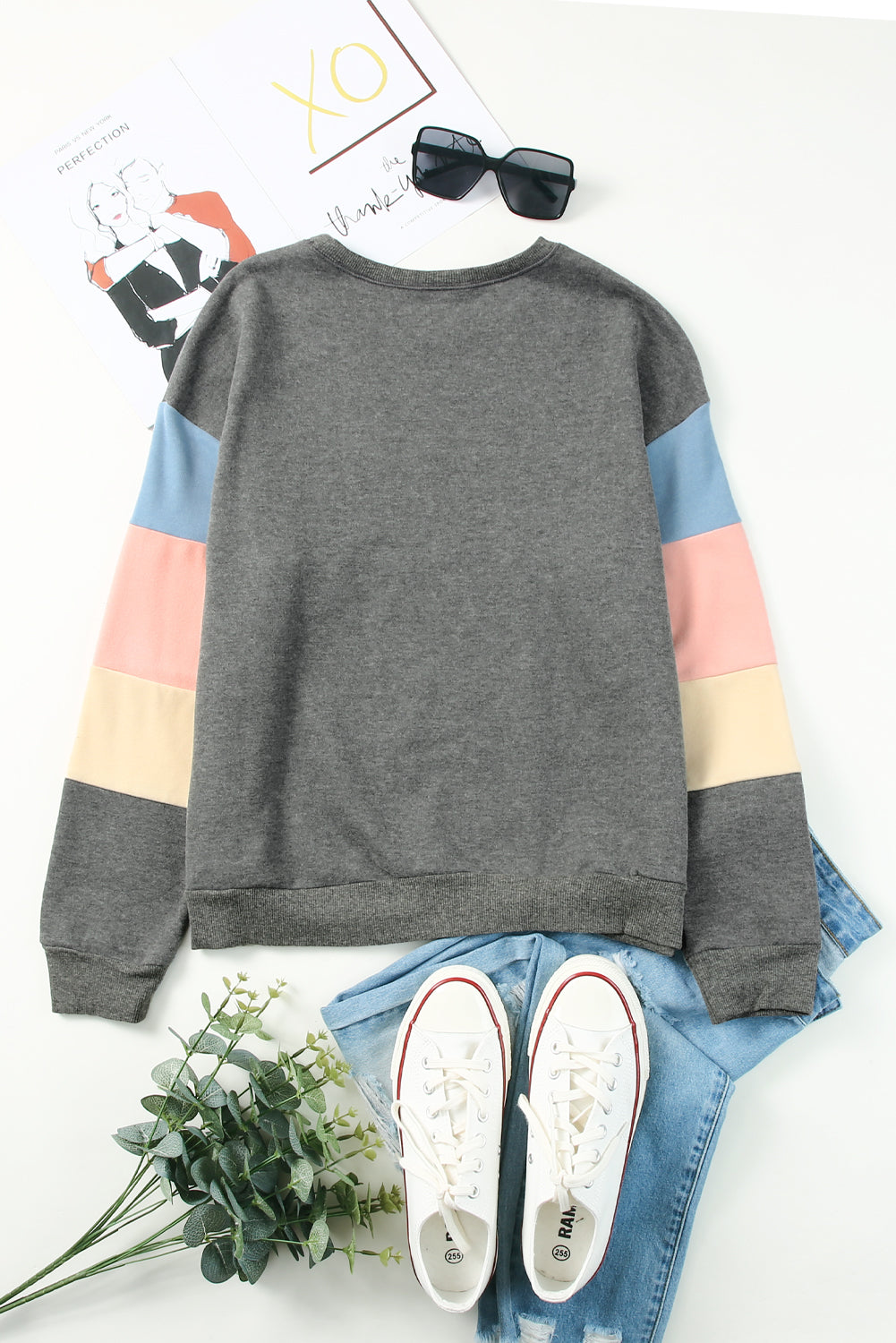 Color Block Ribbed Trim Sweatshirt -