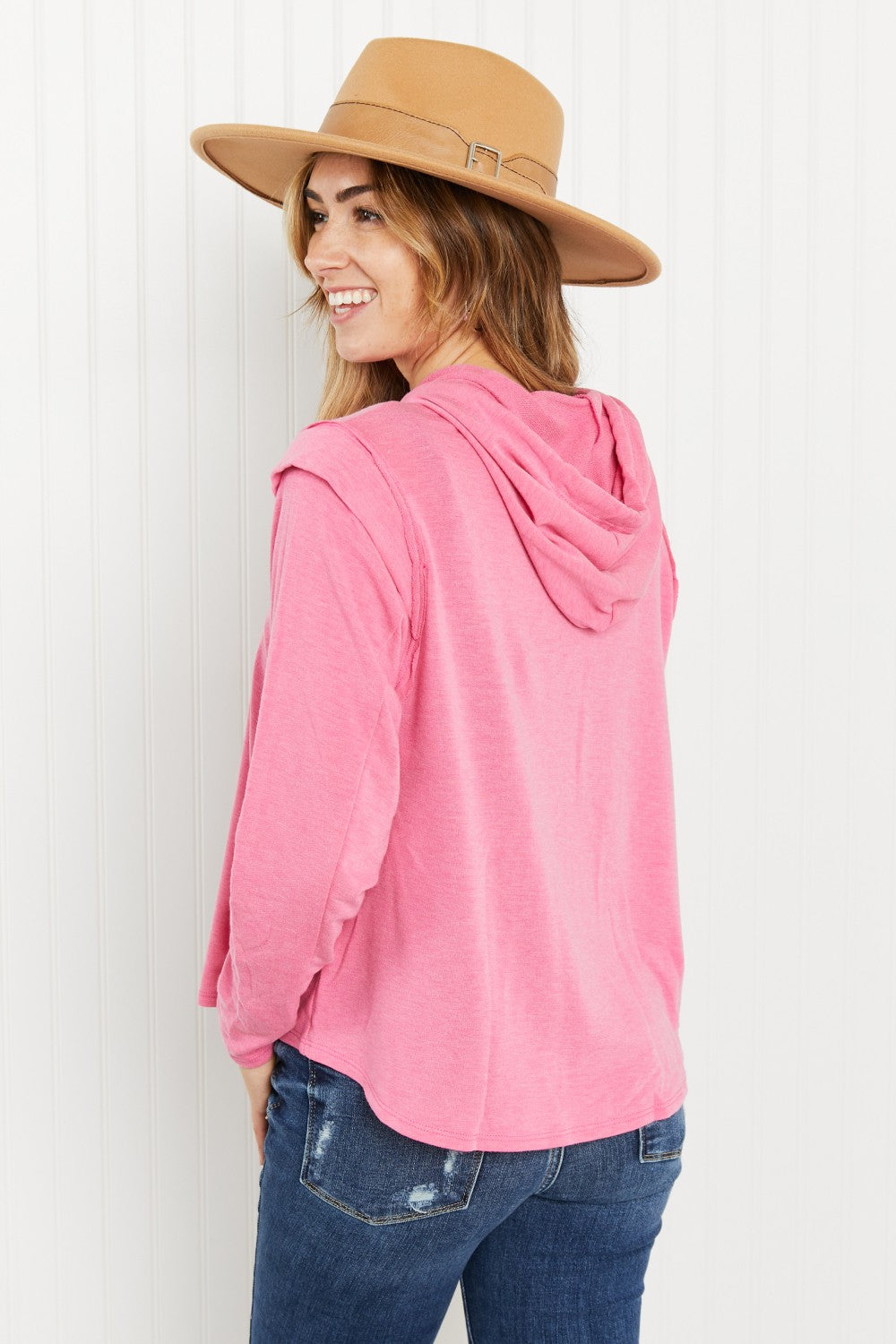 Andree by Unit Live Simply Full Size Shoulder Detail Knit Hoodie -