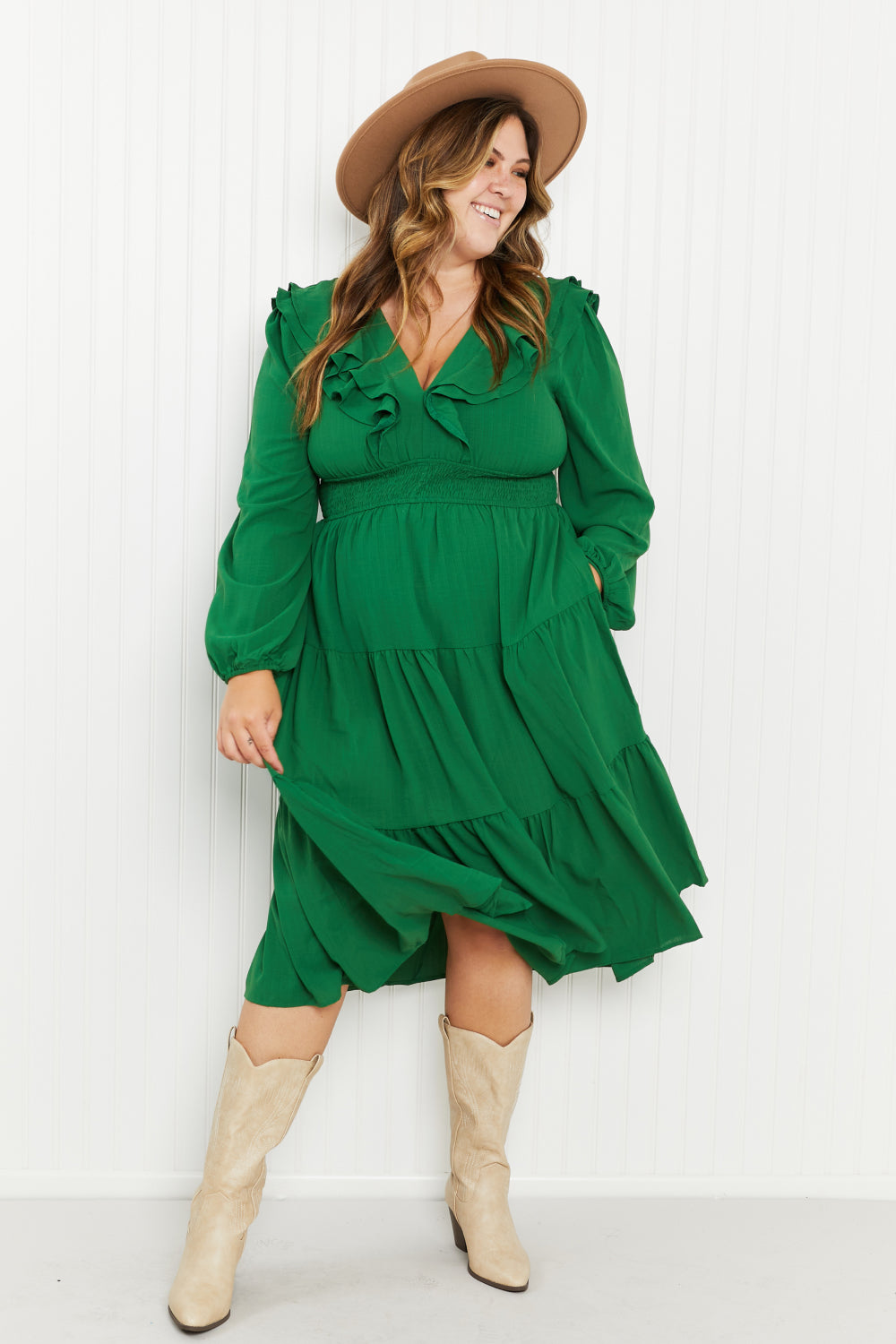 Davi & Dani Rooftop Reservation Full Size Layered Ruffle Midi Dress -