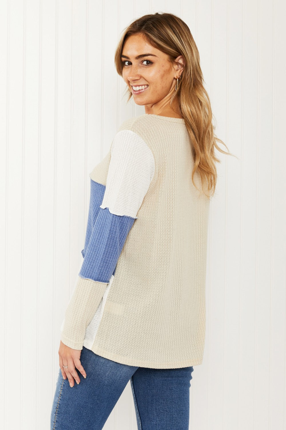 HOPELY Blue Skies Color Block Waffle Knit Top -