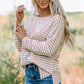 Striped Round Neck Slit Top -
