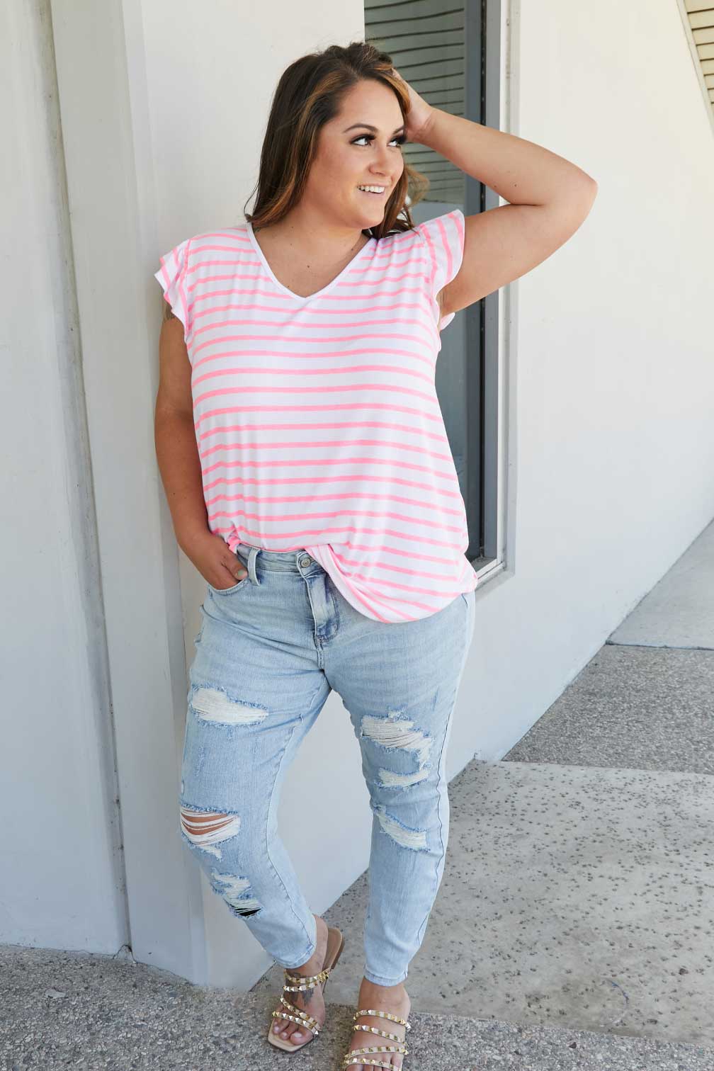 Sew In Love Illuminate the Way Striped Tee in Neon Pink -