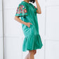 Davi & Dani Flowers for You Full Size Embroidered Dress in Green -