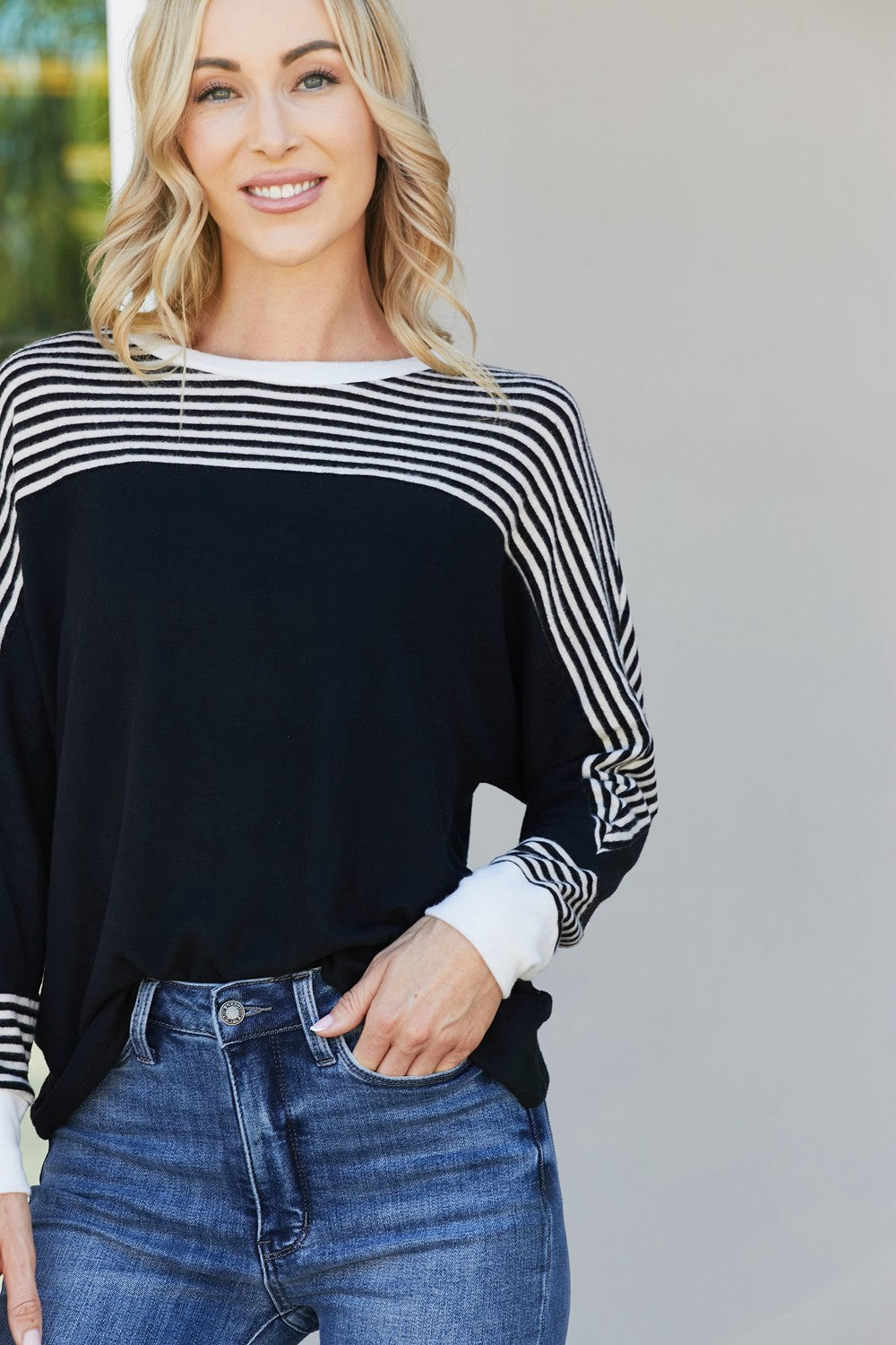 Sew In Love Full Size Striped Dolman Sleeve Knit Top -