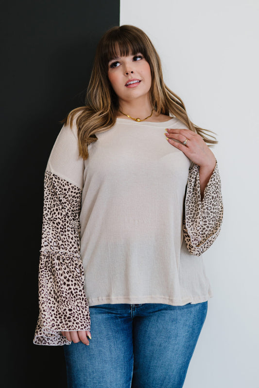 Aspire to Inspire Leopard Bell Sleeve Top - Taupe / S