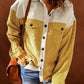 Color Block Button Front Corduroy Shirt Jacket -