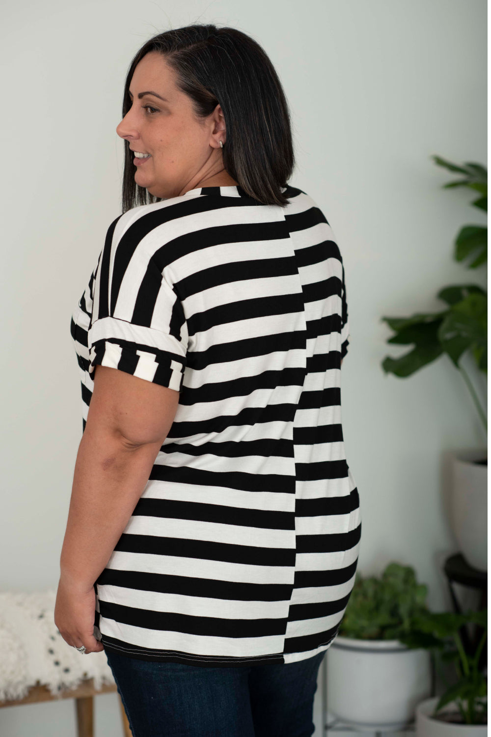 Sew In Love Out and About Striped Pocket Tee in Black and Ivory -