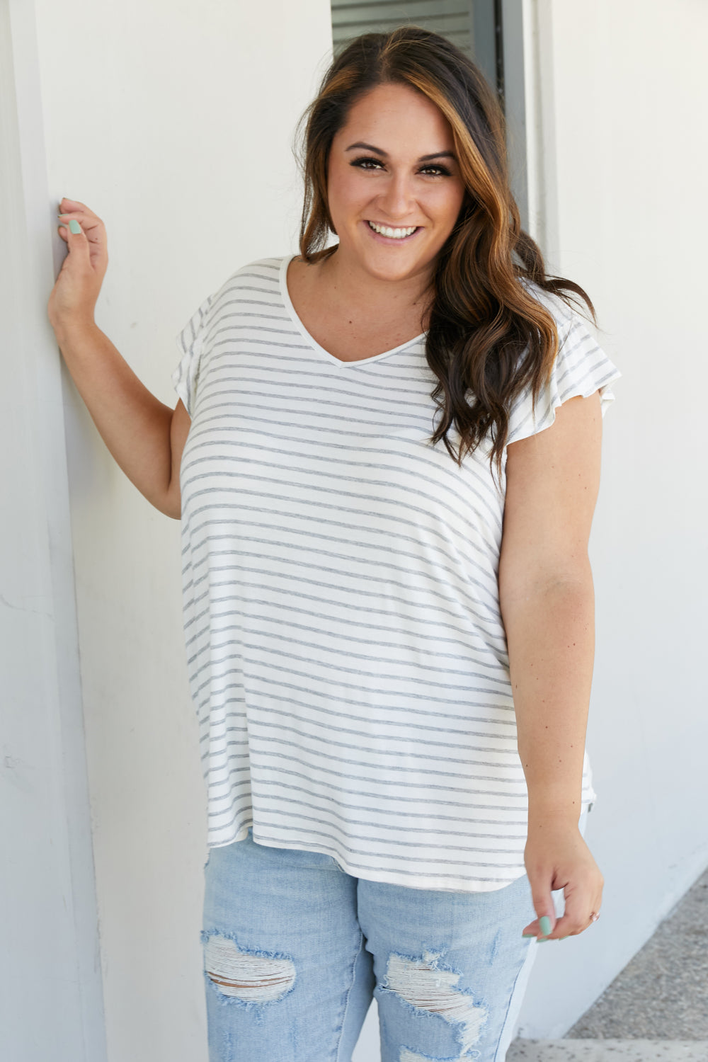 Sew In Love Illuminate the Way Striped Tee in Heather Grey -