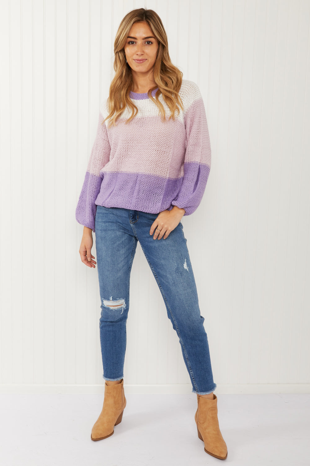 CY Fashion Sugar Plum Color Block Sweater -