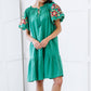 Davi & Dani Flowers for You Full Size Embroidered Dress in Green -