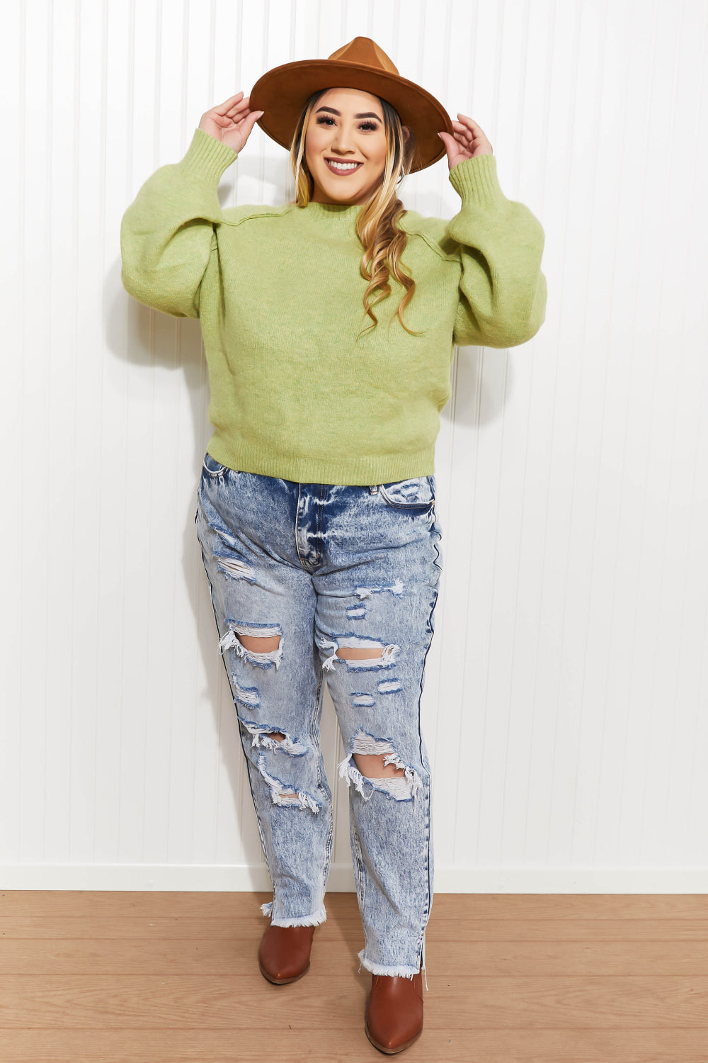 GeeGee Having Fun Reverse Stitch Cropped Sweater -