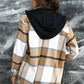 Plaid Button Down Hooded Shirt Jacket with Breast Pockets -
