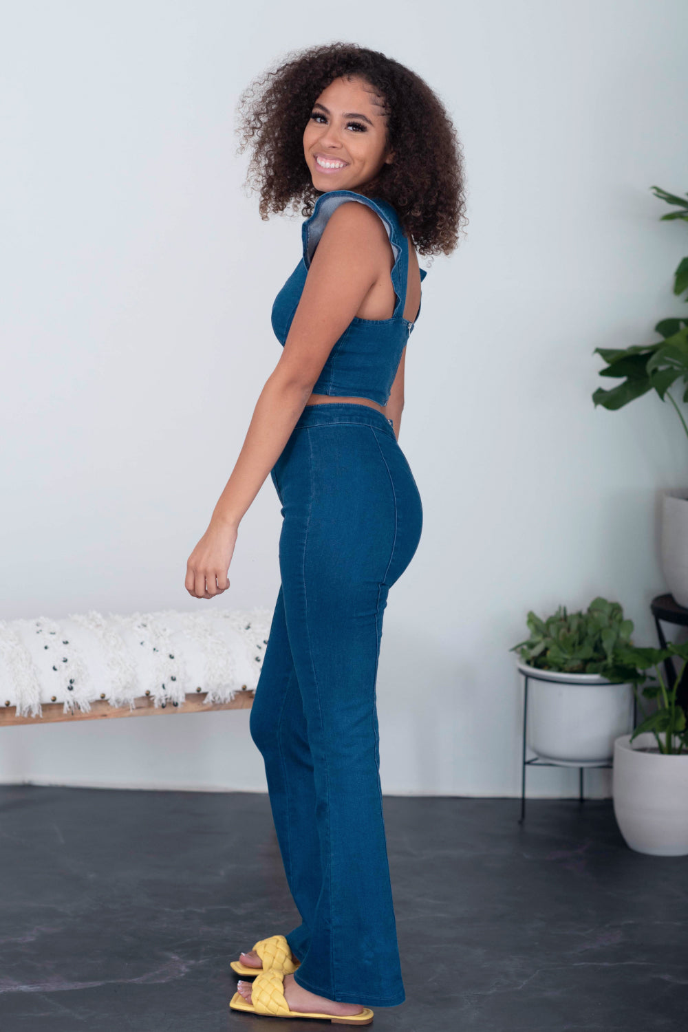 SHOPIRISBASIC One in a Million Denim Crop Top and Flare Pants Set -