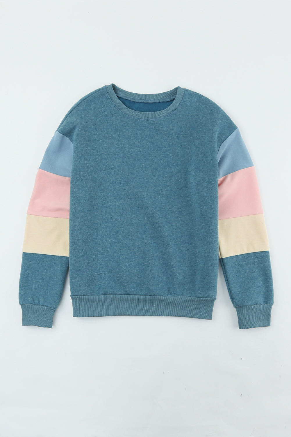 Color Block Ribbed Trim Sweatshirt - Blue / S