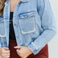 Andree by Unit Full Size Pearl Trim Cropped Denim Jacket -