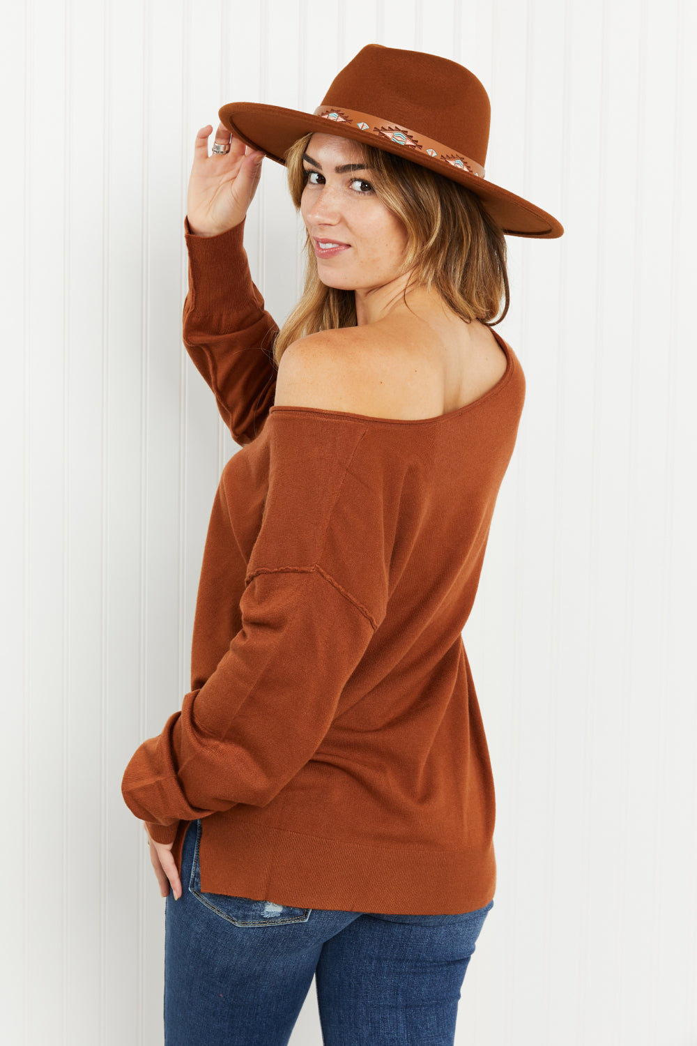 GeeGee Only the Best Full Size Rolled Edge V-Neck Sweater -