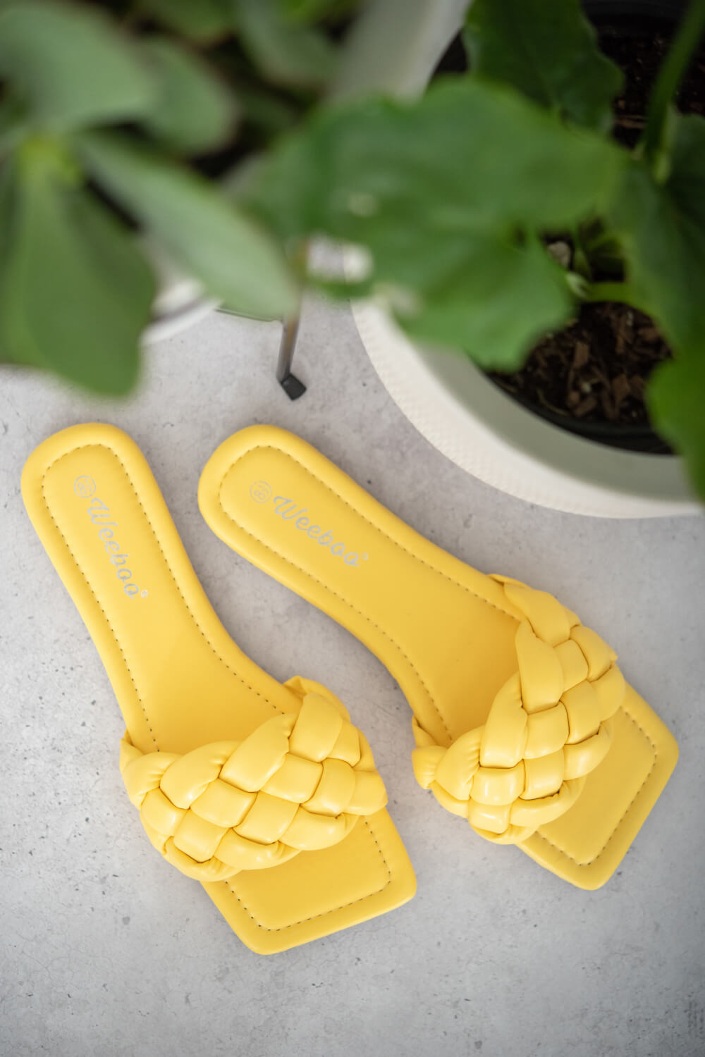 Weeboo Cakewalk Woven Square Toe Slides in Yellow -