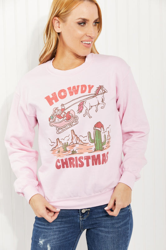 WKNDER Howdy Christmas Full Size Graphic Sweatshirt -