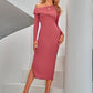 Asymmetrical Neck Slit Midi Dress -