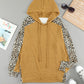 Leopard Print Sleeve Drawstring Hoodie -