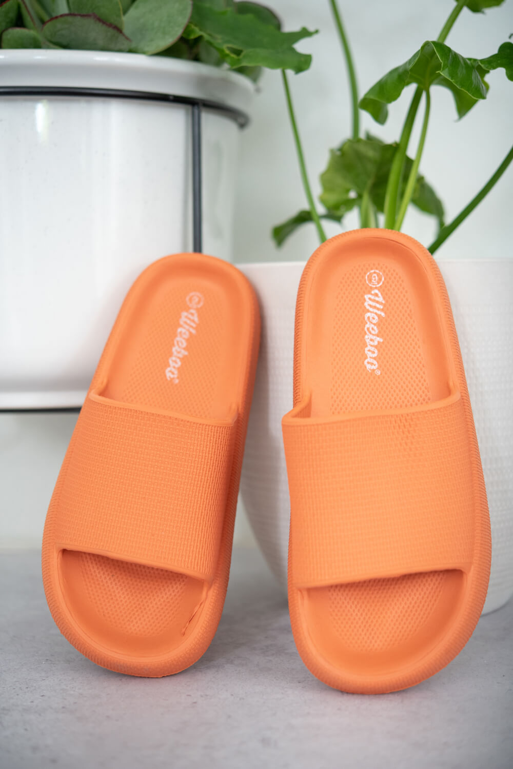 WeeBoo Go All Out Slide-On Sandals in Orange -