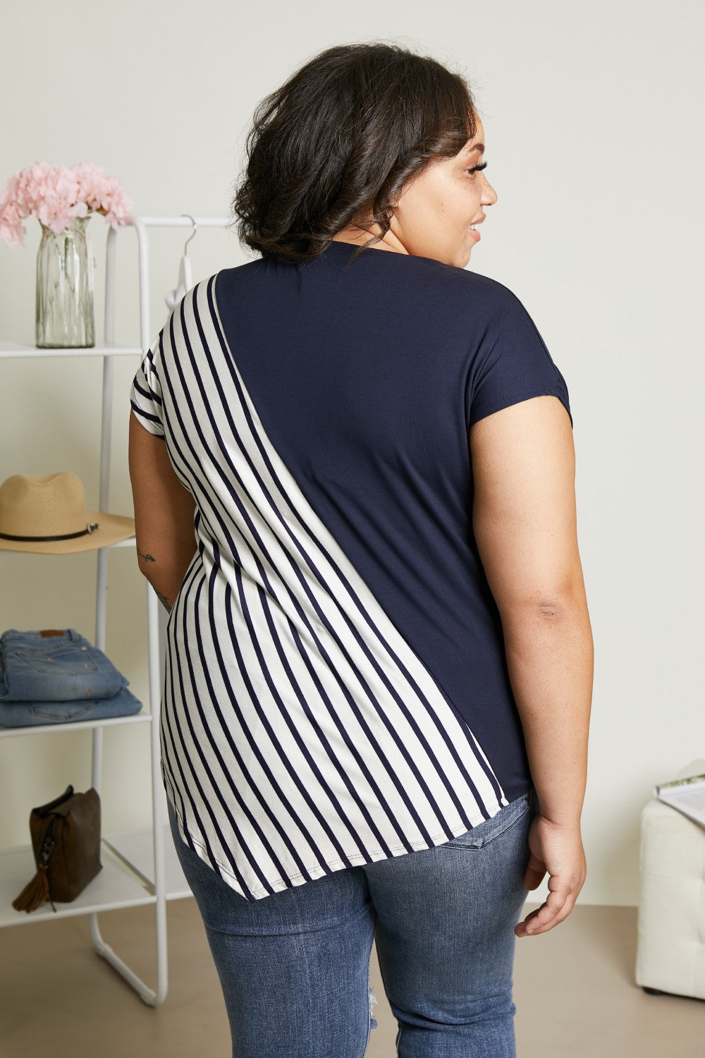 Sew In Love Spoonful of Sugar Striped Color Block Tee in Navy -