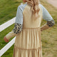 Mixed Print Frill Trim Long Sleeve Dress -
