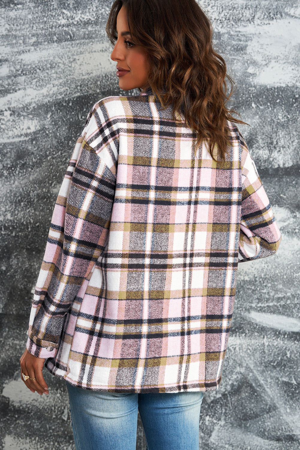 Plaid Button Front Shirt Jacket with Breast Pockets -