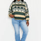 Davi & Dani Cozy Weather Full Size Geometric Fuzzy Turtleneck Sweater in Green -