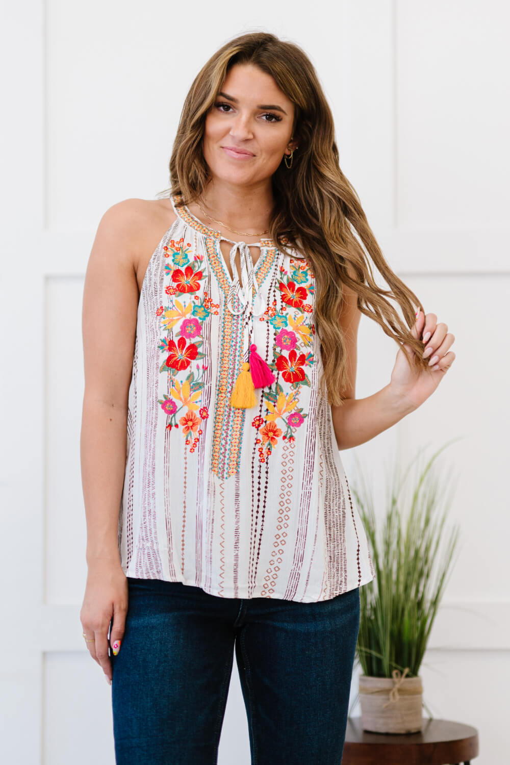 Andree by Unit Serenade Me Full Size Embroidered Sleeveless Blouse -