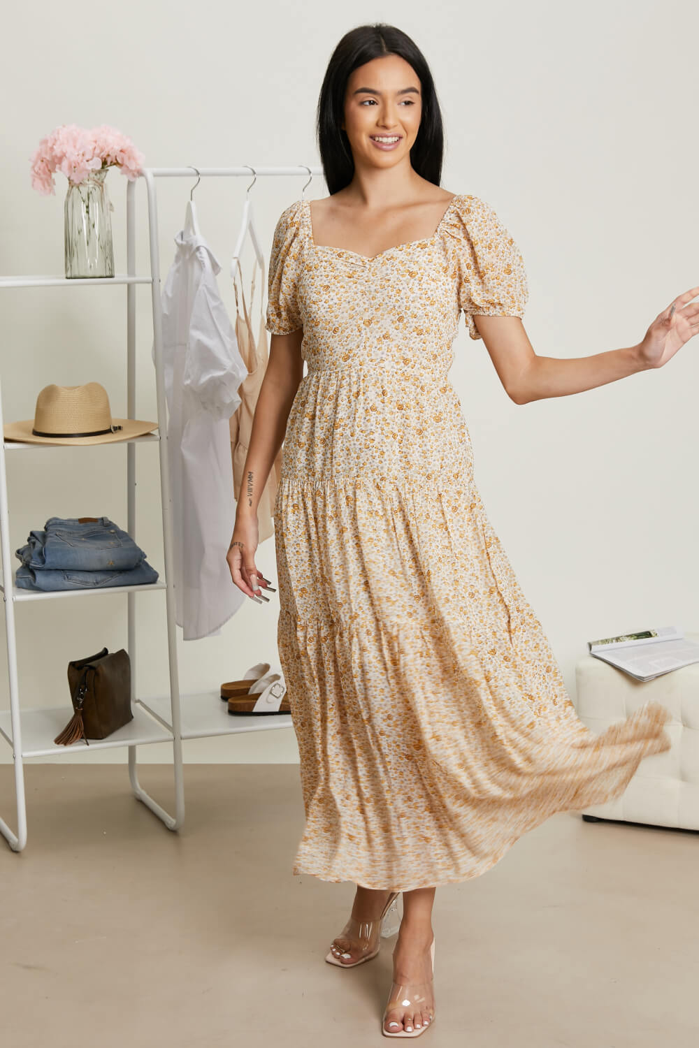 Flower Fields Floral Maxi Dress - Mustard Combo / S