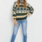 Davi & Dani Cozy Weather Full Size Geometric Fuzzy Turtleneck Sweater in Green -