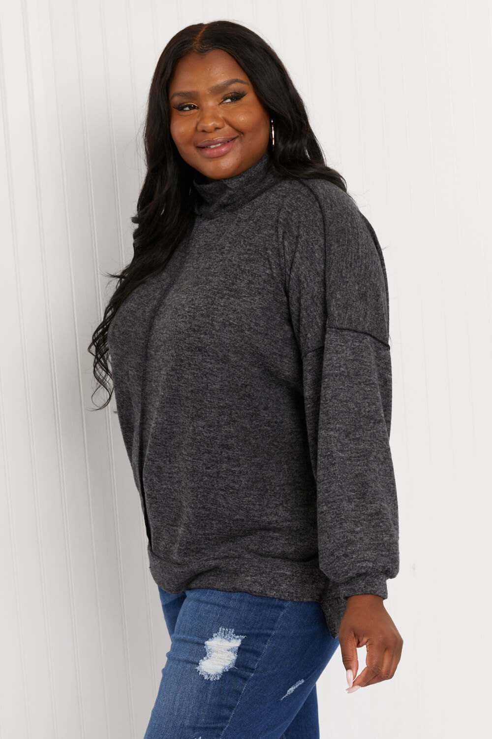 Zenana Infinitely Cozy Full Size Mock Neck Sweater -