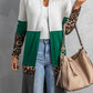 Leopard Color Block Open Front Longline Cardigan -