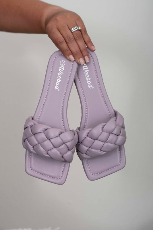 Weeboo Cakewalk Woven Square Toe Slides in Lilac -