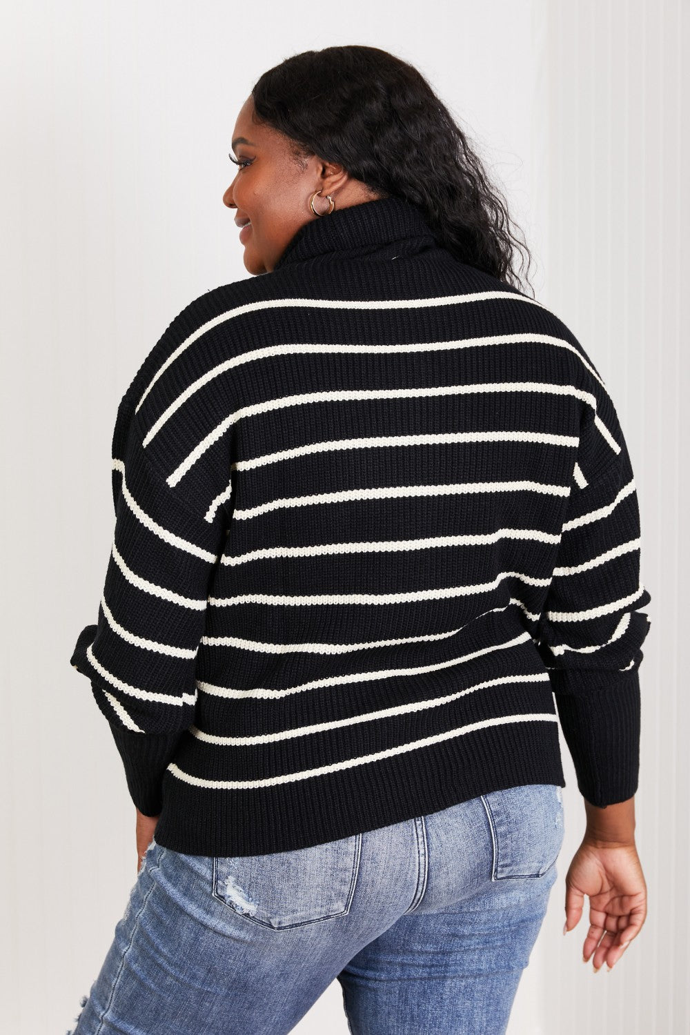 CY Fashion No Worries Striped Turtleneck Sweater -