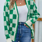 Checkered Button Front Ribbed Trim Cardigan -