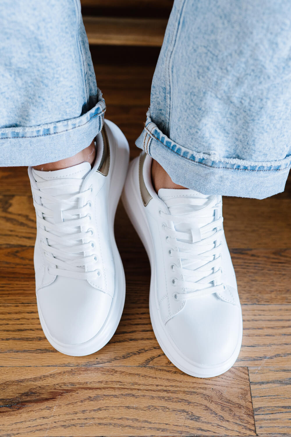 Berness Kicks and Giggles Chunky Sole Sneakers in White and Gold -