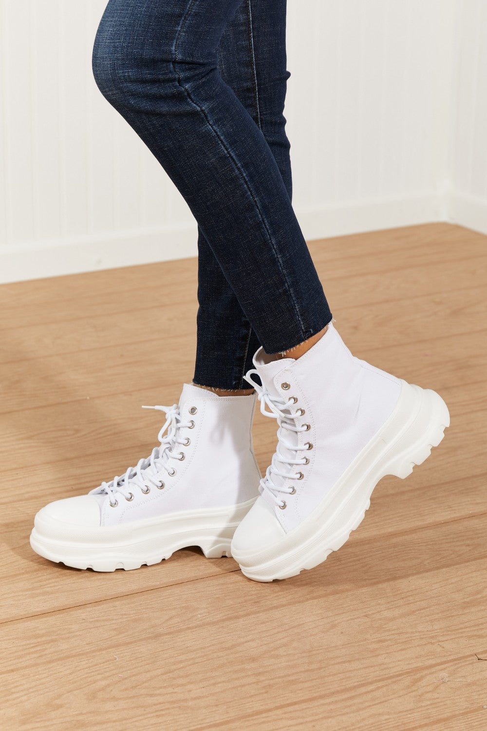 Berness Stick To It Platform Lace-Up Booties in White -