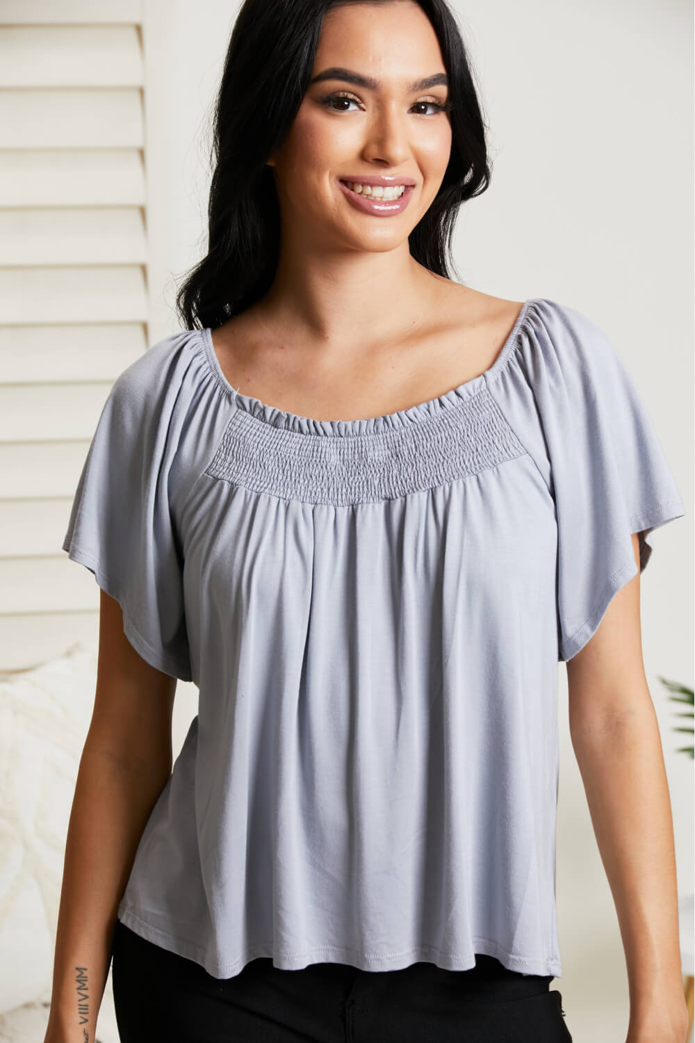 White Birch Fifth and Broadway Flutter Sleeve Top -