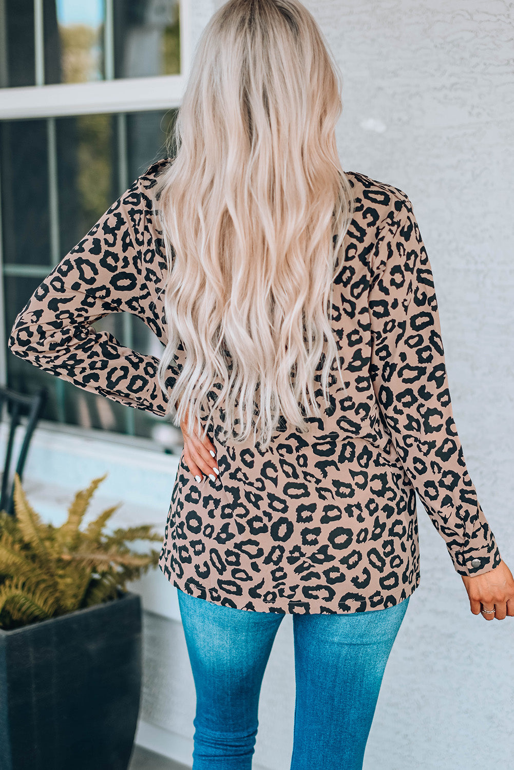 Leopard Drawstring Waist Jacket with Pockets -