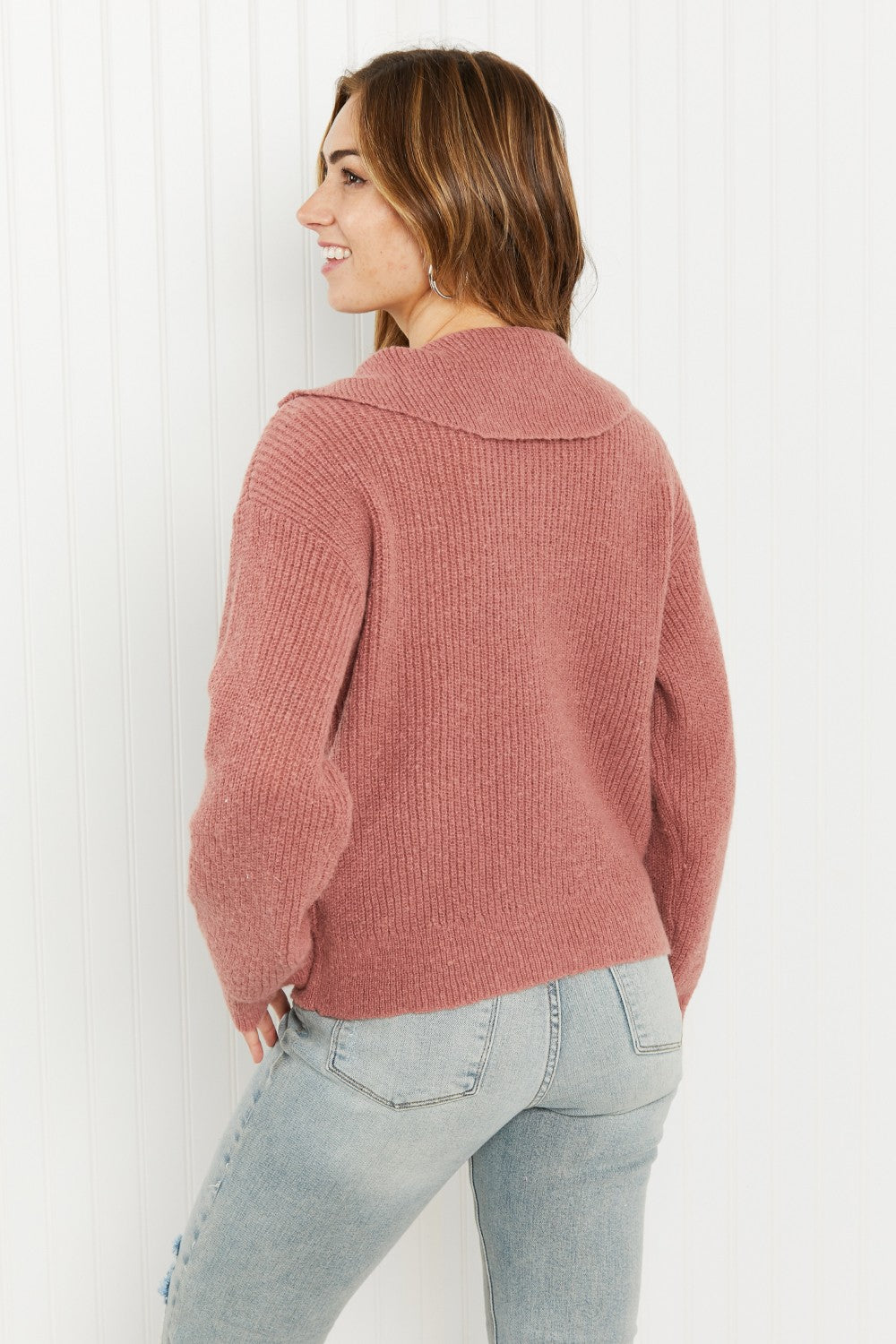 Andree by Unit Central Park Full Size Half-Zip Ribbed Sweater -