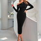 Asymmetrical Neck Slit Midi Dress -