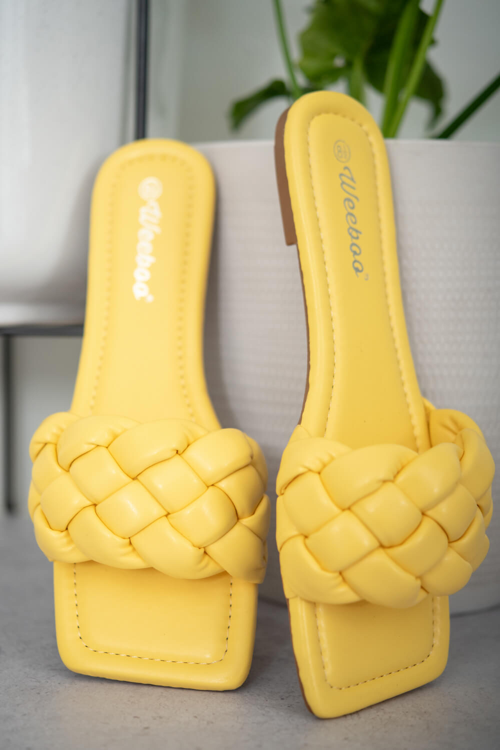 Weeboo Cakewalk Woven Square Toe Slides in Yellow -